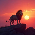Akustikbild mit Motiv „Majestätischer Löwe im Sonnenuntergang“
