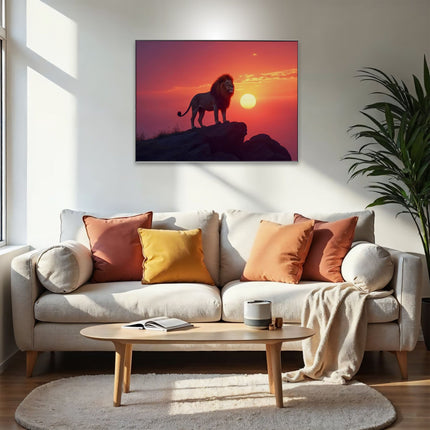 Akustikbild mit Motiv „Majestätischer Löwe im Sonnenuntergang“