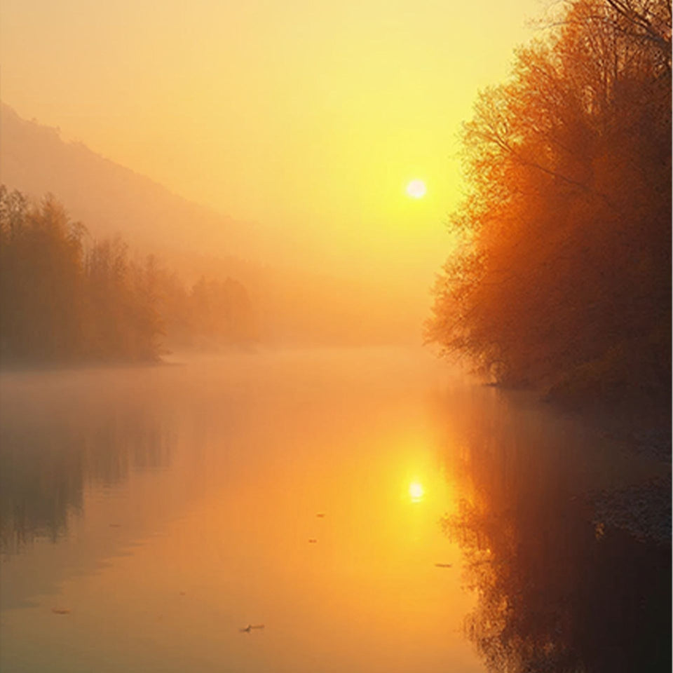 Akustikbild mit Motiv „Sonnenuntergang Herbstsee“