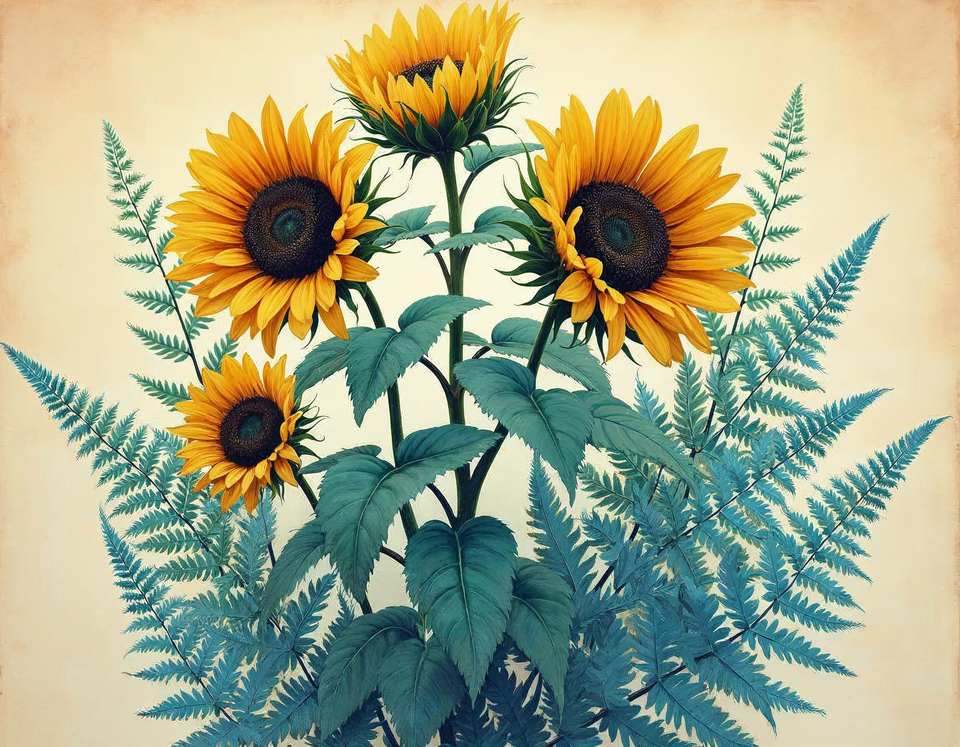 Akustikbild mit Motiv „Vintage Sonnenblumen“