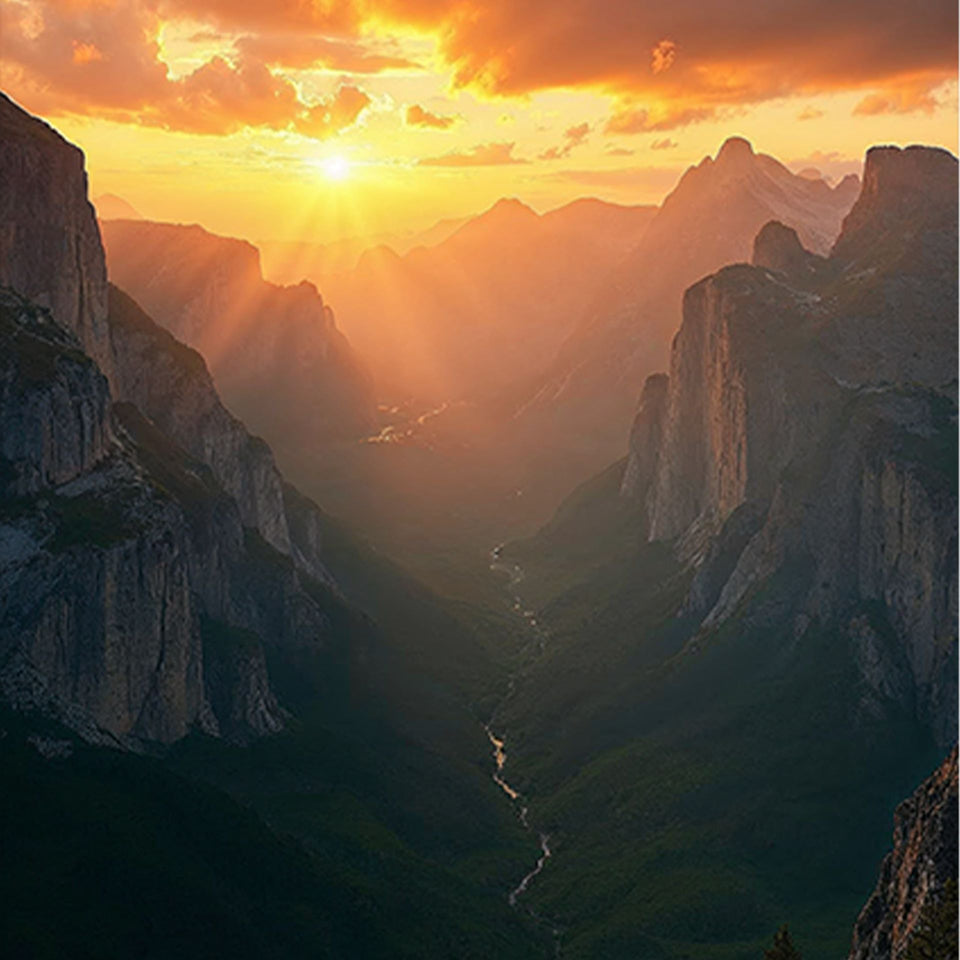 Akustikbild mit Motiv „Berglandschaft im Sonnenuntergang“
