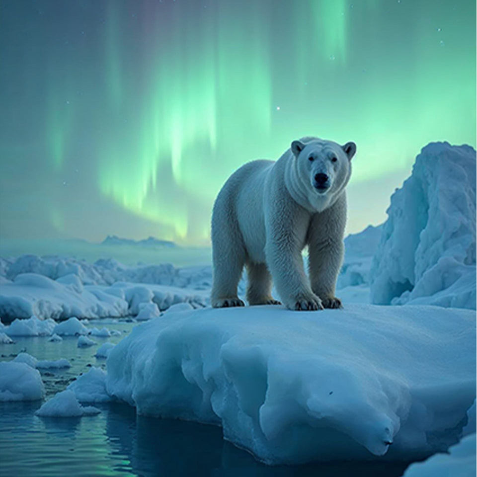 Akustikbild mit Motiv „Eisbär im Nordlicht“