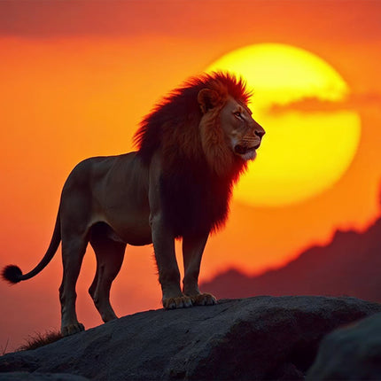 Akustikbild mit Motiv „Löwe im Sonnenuntergang“