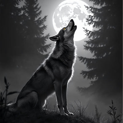 Akustikbild mit Motiv „Wolf im Mondlicht“
