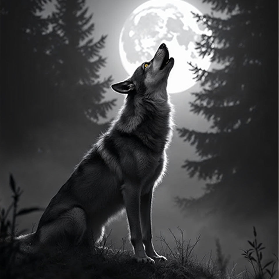 Akustikbild mit Motiv „Wolf im Mondlicht“